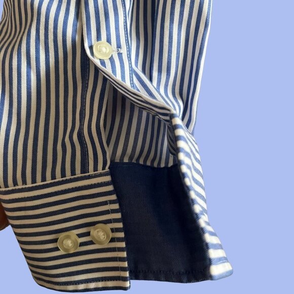 Michael Kors Dress Shirt Adult Blue Striped Button Down Non Iron Easy Care - Picture 9 of 10